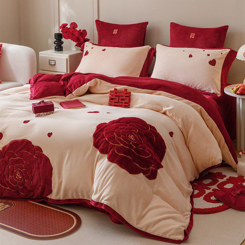 美谊家纺浪漫玫瑰结婚四件冬季加厚婚嫁被婚庆刺绣床品,淘宝优惠券,粉丝福利购,淘宝优惠卷