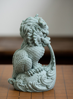 碌心 青砂石招财水神神兽摆件鱼缸造景 办公家居送礼创意桌面茶宠