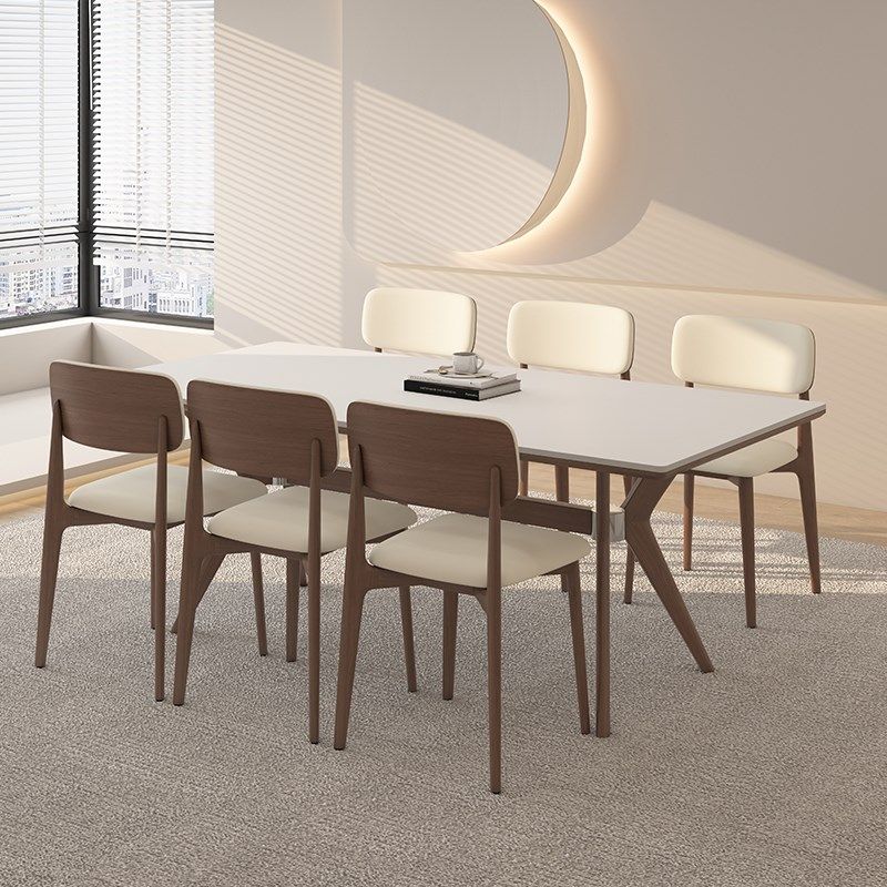 胡桃木实木岩板餐桌家用小户型奶油中古风长方形设计师款吃饭桌子,淘宝优惠券,粉丝福利购,淘宝优惠卷