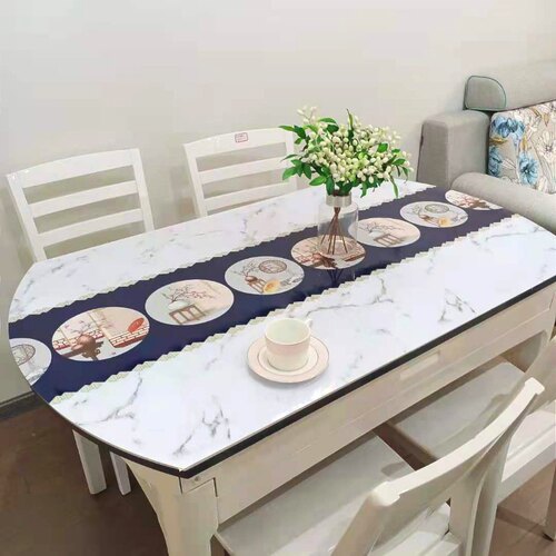 不透明折叠椭圆形桌垫防水防油防烫椭圆餐桌布PVC塑料茶几垫家用 - 图2