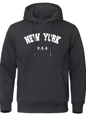 NEW YORK Letter U.S.A City Print Hoody Men Fashion Casual Lo