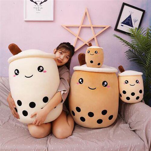 Cute Fruit Drink Plush Stuffed Soft Pink Strawberry Milk Tea - 图0