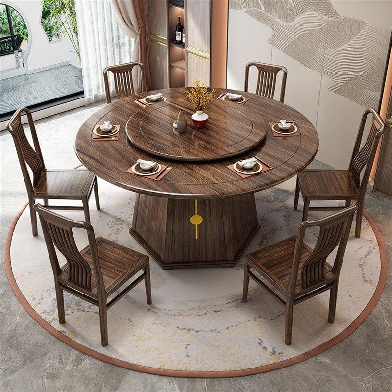 乌金木圆餐桌转盘现代全实木加厚中式家用餐厅桌椅大尺寸饭桌,淘宝优惠券,粉丝福利购,淘宝优惠卷