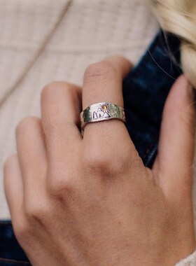 Vintage Ring Forest Mountain Sunset Nature Landscape Carved