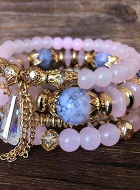 4PCS Imitation Crystal Bracelet Multilayer Beaded Bohemian S