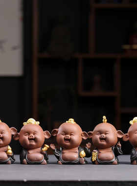 可爱吉祥五福猪紫砂摆件家居客厅茶桌可养精品茶玩茶宠摆设装饰品