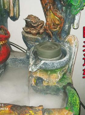 自循环流水摆件客厅桌面办公流水磨盘小防石磨盖鱼缸假山装饰喷泉