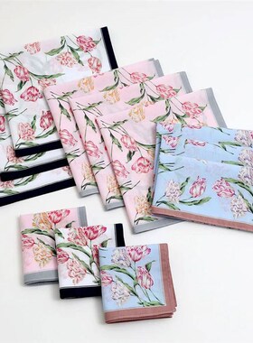 3 Packs of Elegant Flower Handkerchiefs for Women, Pure Cott