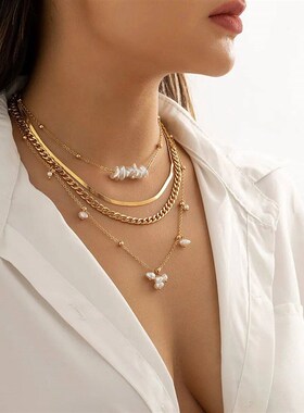 4Pcs/Set Vintage Irregular Imitation-Pearl Pendant Choker Ne