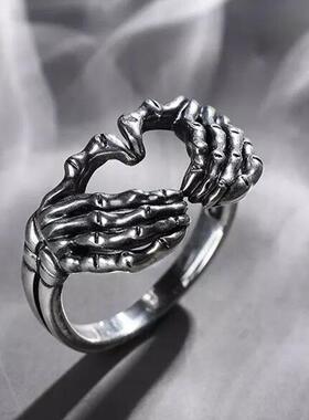 Gothic Skeleton Skull Hand Heart Rings for Men Vintage Punk