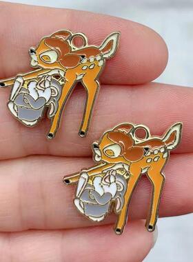 10pcs Alloy Enamel Charm Cartoon Squirrel Rabbit Deer Pendan