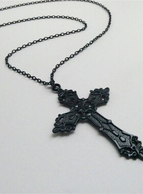 Black Cross Long Necklace黑色十字架长项链十字架项链创意坠子