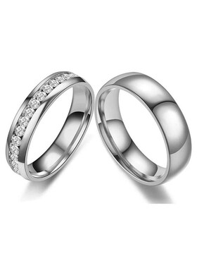 Fashion Crystal Stainless Steel Couple Ring Mens Womens Ti