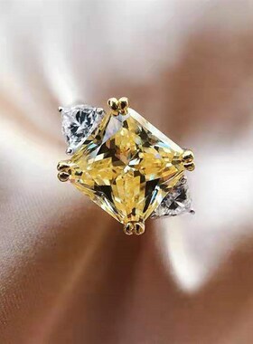 Chen Rui Square Orange Zircon triange Ring Simple Small Fash