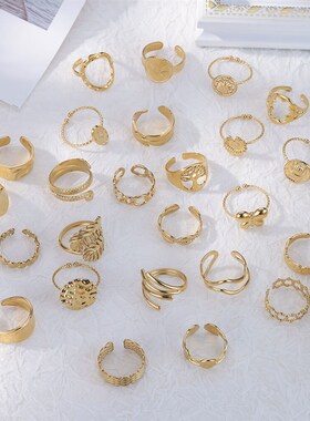 Stainless Steel Twist Chain Adjustable Rings for Women Men S