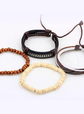。Small commodity city leather brlet wooden bead woven Brlet