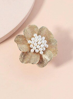 Luxury Fashion Pearl Flower Rings for Women Retro Simple Adj