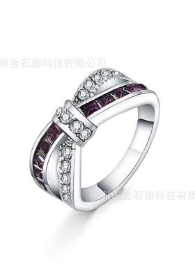 Diamond-set zircon amethyst ring lattice womens ring ring p