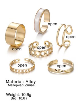 Retro Chain Open Geometric Oiled Ring 6Piece Set European an