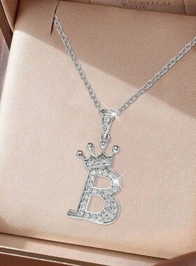 Luxury Stainless Steel Cubic Zirconia Name Crown Letter Pend
