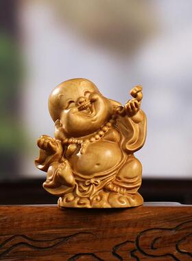 黄杨木雕福禄寿喜财笑脸弥勒佛新中式实木家居饰品手把件桌面摆件