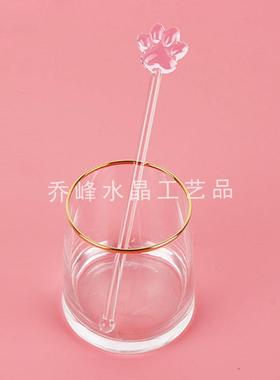 可爱创意透明长柄玻璃搅拌勺粉色猫爪搅拌棒可爱少女玻璃调酒棒