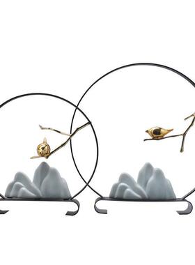 新中式禅山意陶瓷假摆件书房室客样板间酒店厅玄关室内茶ILQ软装