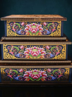 合金珐琅彩四方底座圆形底台大小号加高观音像体莲花佛座桌面摆件