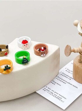 Santa elk snowman Christmas tee resin ring female Christmas
