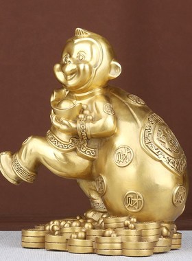 纯黄铜招财猴子摆件十二生肖猴福字布袋猴工艺礼品摆设属猴吉祥物
