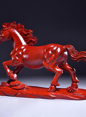 红花梨实木雕刻生肖马摆件红木马到成功家居客厅办公室装饰工艺品