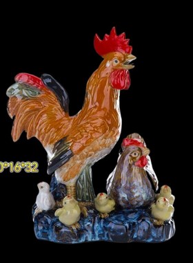 石湾陶瓷生肖鸡阳台客厅玄关酒柜办公送礼饰品六合属相摆件工厂价
