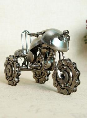 手工链条沙滩雪地三轮车模型铁艺金属摆件轮子可转二色M61AC