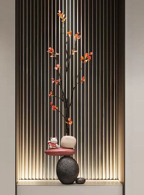 入户玄关壁龛装饰摆件石来运转仿真花艺陶瓷花瓶客厅电视柜装饰品