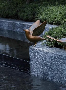 室内外不锈钢仿铜小鸟动物雕塑庭院别墅屋檐售楼O酒店装饰落地摆