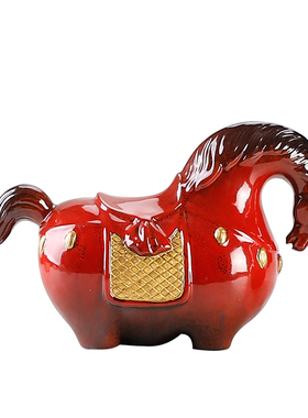 复古招财唐马摆件陶瓷创意绿马茶宠客厅酒柜办公室桌面装饰品送礼