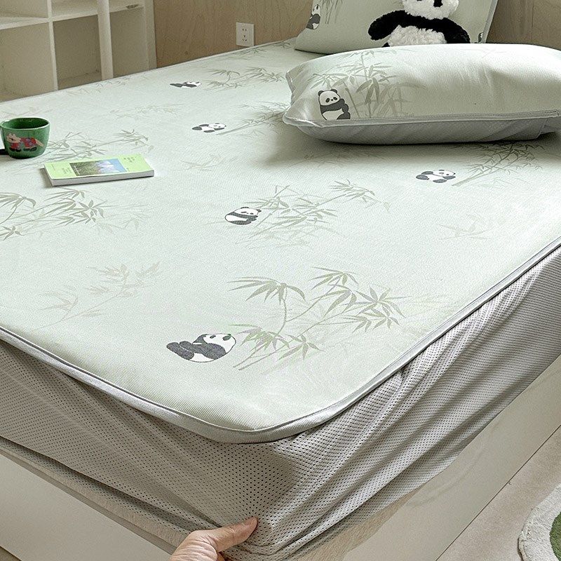 月光巴士国风竹子熊猫凉感冰丝凉席三件1.5米1.8空调席子可机洗,淘宝优惠券,粉丝福利购,淘宝优惠卷