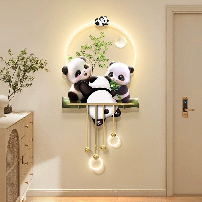 熊猫玄关装饰画奶油风潮玩走廊过道挂画高级感入户门正对墙壁画灯,淘宝优惠券,粉丝福利购,淘宝优惠卷