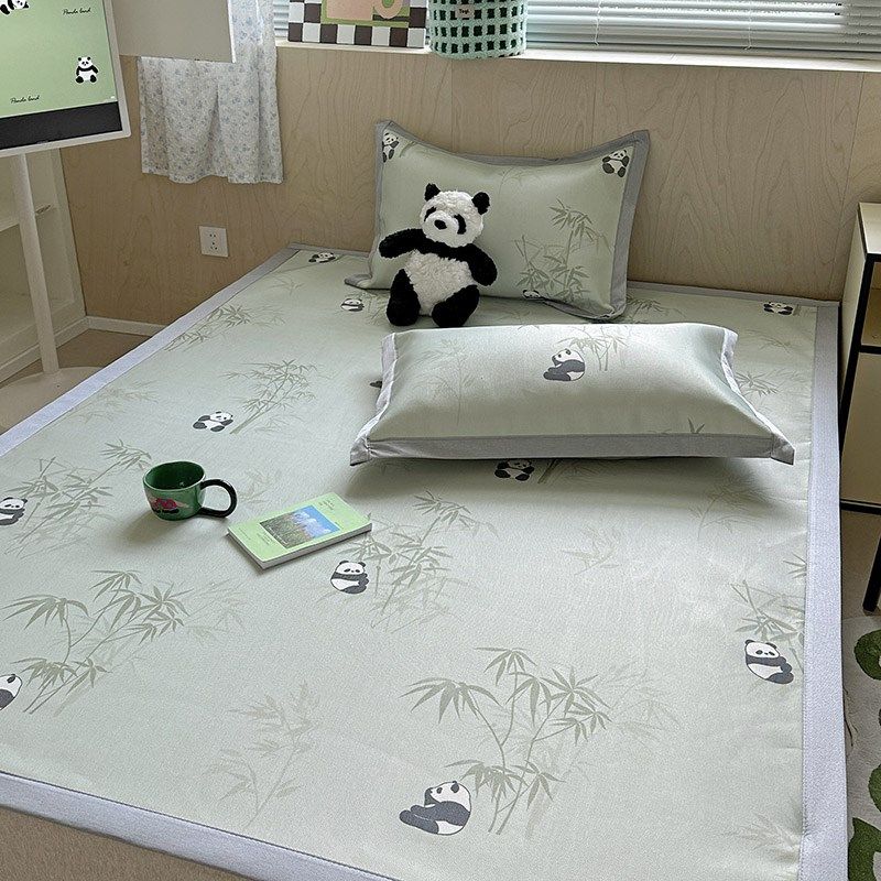 月光巴士国风竹子熊猫凉感冰丝凉席三件1.5米1.8空调席子可机洗,淘宝优惠券,粉丝福利购,淘宝优惠卷