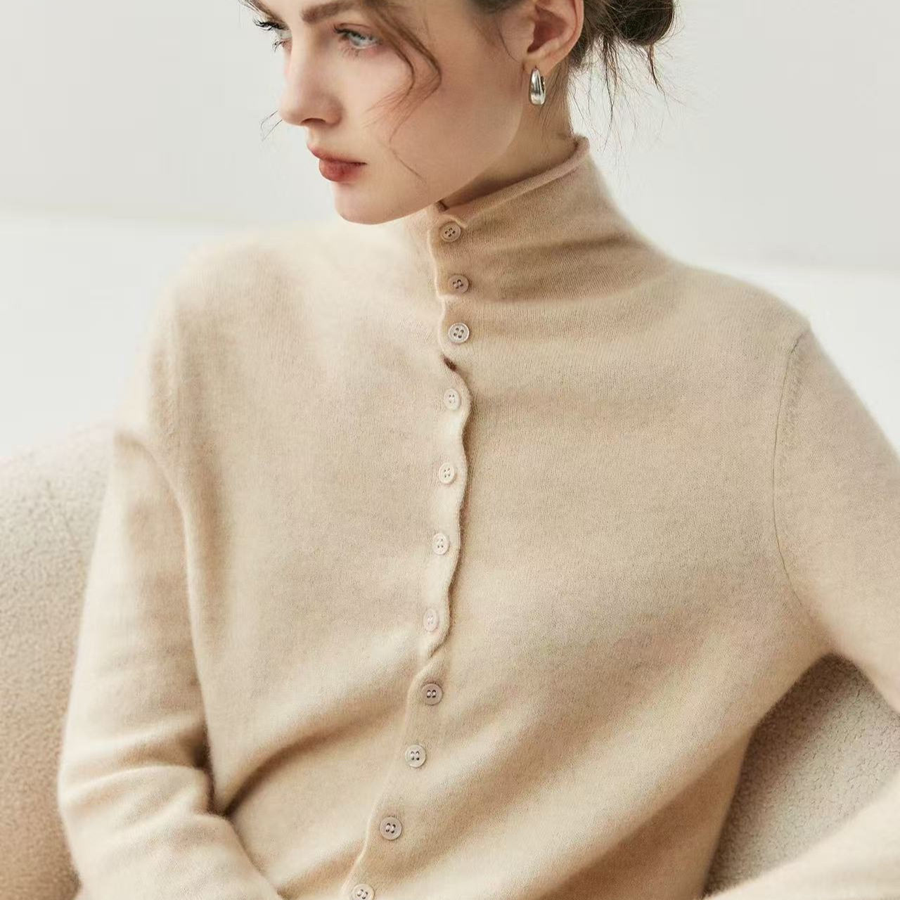 前后双穿软糯baby山羊绒针织开衫女高领外套宽松打底毛衣新品,淘宝优惠券,粉丝福利购,淘宝优惠卷