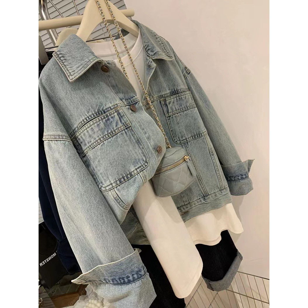 高级感法式浅蓝色牛仔外套女韩版ins潮别致帅气短款夹克工装上衣,淘宝优惠券,粉丝福利购,淘宝优惠卷