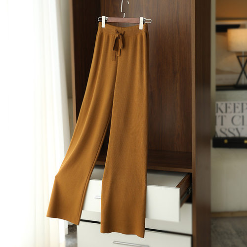 2025秋冬新款阔腿裤女宽松大码休闲高腰女装加厚裤子女士针织 - 图0