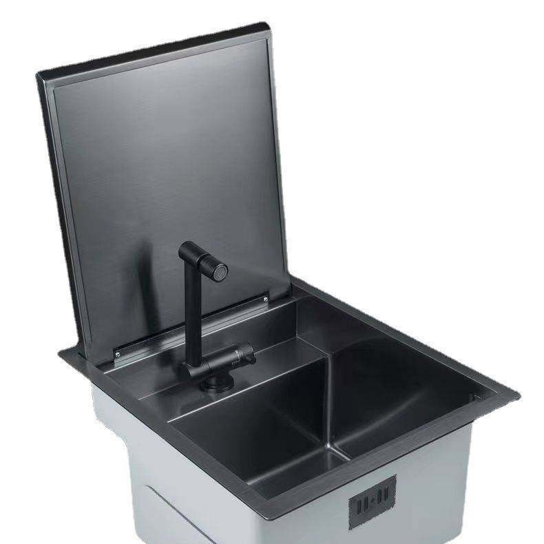 隐藏式智能静音不锈钢盖板盆厨房水槽吧台岛台水槽折叠水龙头单盆,淘宝优惠券,粉丝福利购,淘宝优惠卷