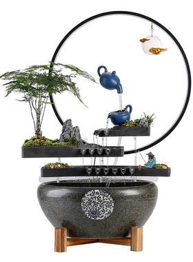 创意水循环流水摆件客厅办公室玄关招财鱼缸造景乔迁新居开业礼品