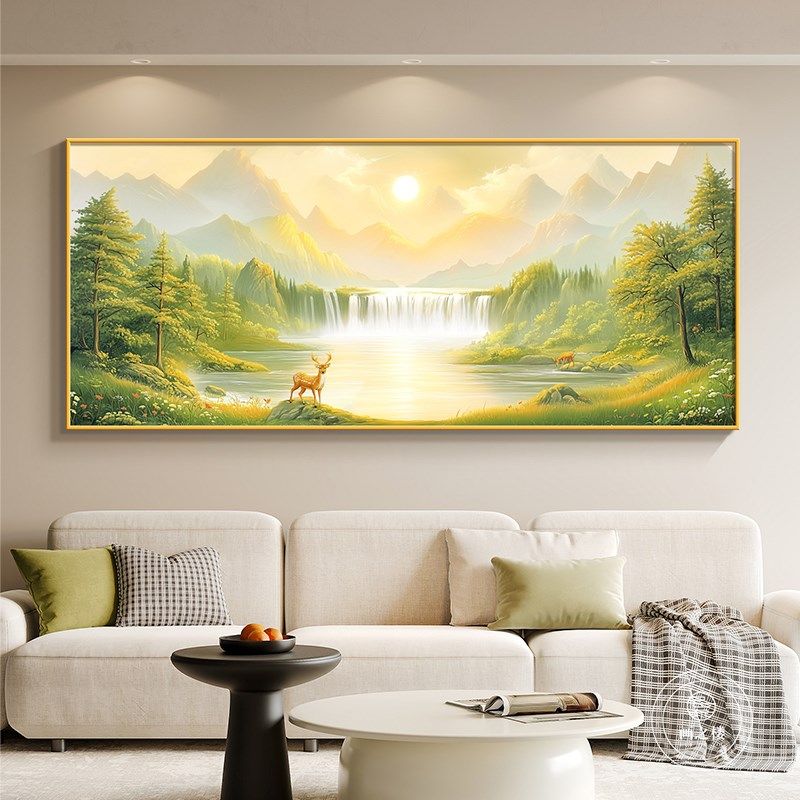 日照金山风景装饰画油画源远流长客厅沙发背景墙山水画办公室挂画,淘宝优惠券,粉丝福利购,淘宝优惠卷