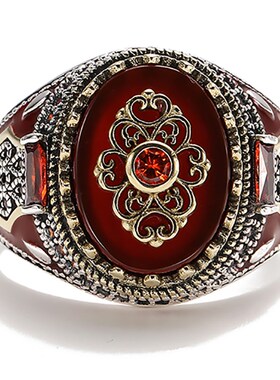 Retro Luxury Natural Green Stone Turkish Handmade Crown Ring