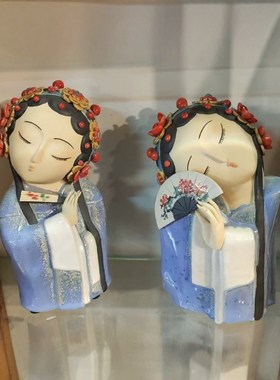 石湾公仔陶瓷戏曲花旦文武生手工摆件戏剧京剧变脸人物创意工礼品