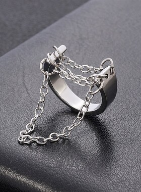 Punk Fashion Black Silver Color Chain Rings Open Adjustable