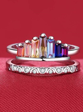 Zircon Rainbow Crown Ring Womens Fashion Color Diamond Open