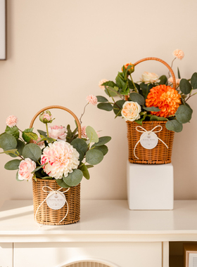创意礼品花卉草编花篮茶几桌面花艺花瓶摆件客厅插花装饰装饰品
